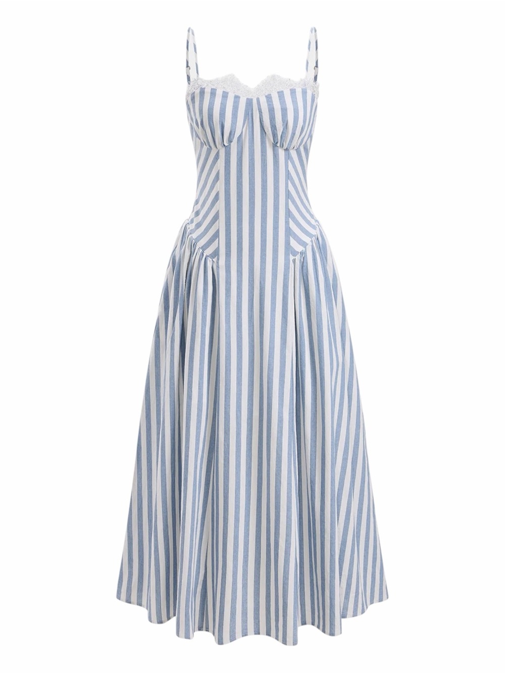 Commense Light Blue White Striped Cotton Lace Cami Maxi Dress Large NWT - Picture 2 of 10
